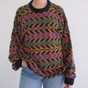 Vintage Concrete Mix Multi-Color Knit Biggie Cosby Inspired Crew Sweater M